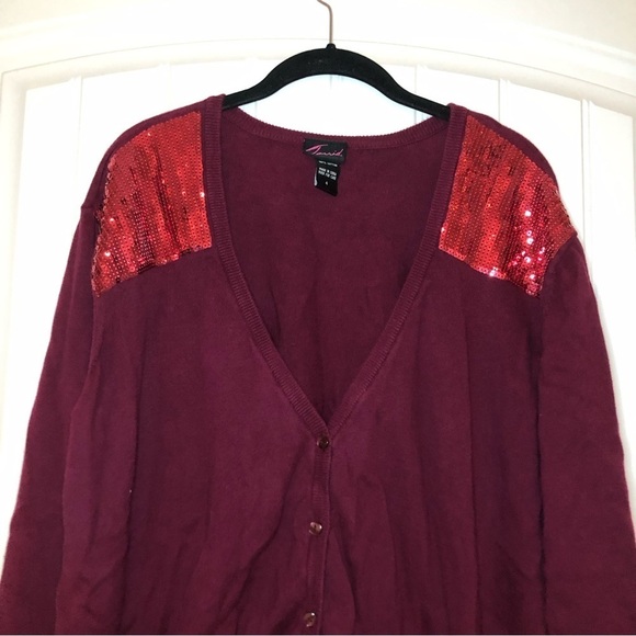 Torrid 100% Cotton Burgundy Sequin Button Up Long Sleeve Cardigan Size 4X - Picture 2 of 8